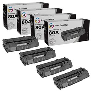 ld products compatible toner cartridge replacements for hp 80a cf280a (black, 4-pack) for use in hp laserjet pro: 400 m401a, 400 m401dn, 400 m401dne, 400 m401dw, 400 m401n, 400 m425dn, 400 mfp m425dw