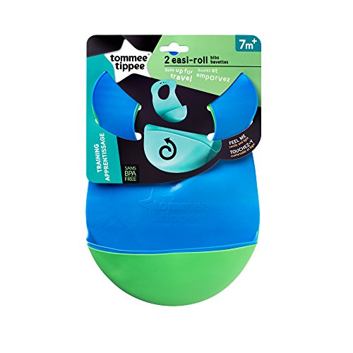 Tommee Tippee Easi-Roll Baby Bib, Crumb & Drip Catcher, Blue & Green - 7+ Months, 2 Count