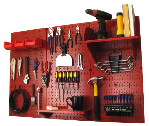 Pegboard Organizer Wall Control 4 ft. Metal Pegboard Standard Tool Storage Kit with Red Toolboard and Red Accessories