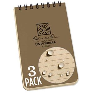 rite in the rain all weather tactical pocket notebooks, 3" l x 3" w x 5" h, tan, 3 count