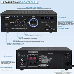 Pyle Home Home Audio Power Amplifier System - 2x75W Dual Channel Theater Power Stereo Receiver Box, Surround Sound w/ USB, RCA, AUX, LED, Remote, 12V Adapter - For Speaker, iPhone - Pyle PCAU35A