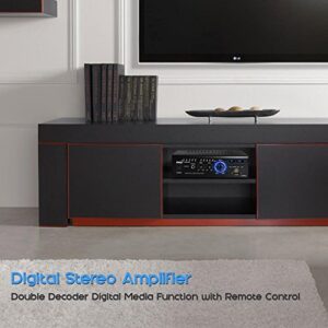 Pyle Home Home Audio Power Amplifier System - 2x120W Dual Channel Theater Power Stereo Receiver Box, Surround Sound w/ USB, RCA, AUX, LED, Remote, 12V Adapter - For Speaker, iPhone - Pyle PCAU46A
