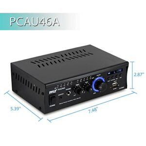 Pyle Home Home Audio Power Amplifier System - 2x120W Dual Channel Theater Power Stereo Receiver Box, Surround Sound w/ USB, RCA, AUX, LED, Remote, 12V Adapter - For Speaker, iPhone - Pyle PCAU46A