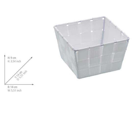 WENKO Adria Mini Square 20369100 Woven Plastic Storage Basket 14 x 9 x 14 cm White