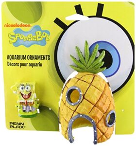 penn-plax spongebob and pineapple house aquarium ornament | 2 piece set | great for fresh or alt water tanks