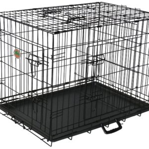 Go Pet Club 36-Inch Three Door Folding Metal Wired Cage Crate Dog Kennels Outdoor and Indoor Pet with Divider Panel, Removable Tray and Handle, Black