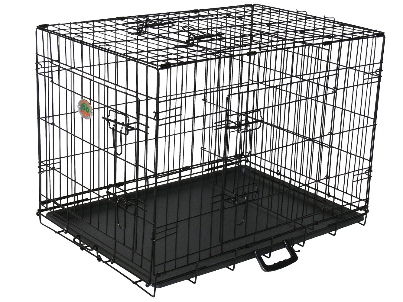 Go Pet Club 36-Inch Three Door Folding Metal Wired Cage Crate Dog Kennels Outdoor and Indoor Pet with Divider Panel, Removable Tray and Handle, Black