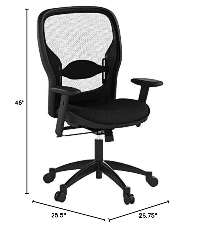 SPACE Seating Breathable Mesh Black Back and Padded Mesh Seat, 2-to-1 Synchro Tilt Control, Adjustable Arms and Lumbar Support with Gunmetal Finish Base Managers Chair