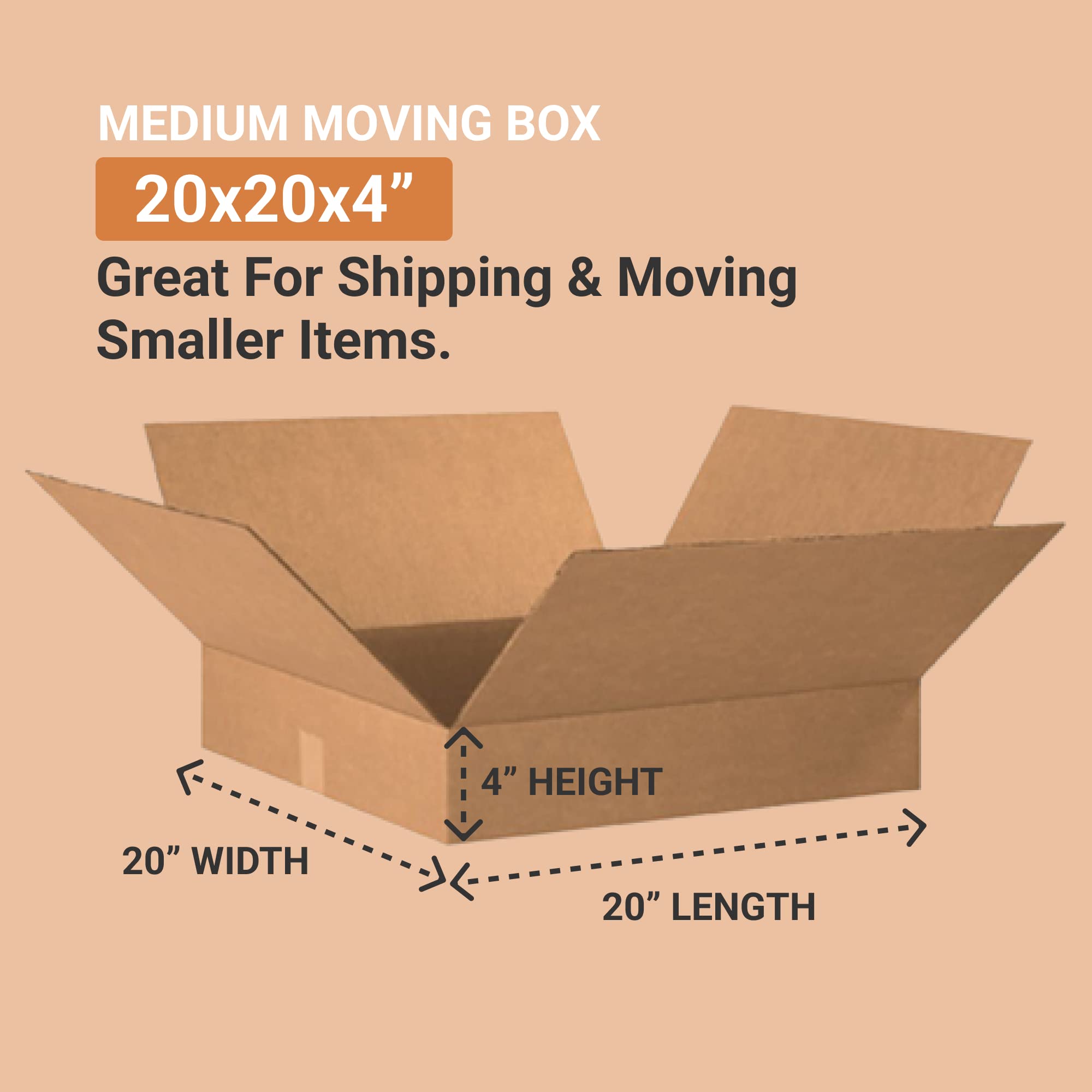 AVIDITI Shipping Boxes Flat 20"L x 20"W x 4"H, 10-Pack | Corrugated Cardboard Box for Packing, Moving and Storage