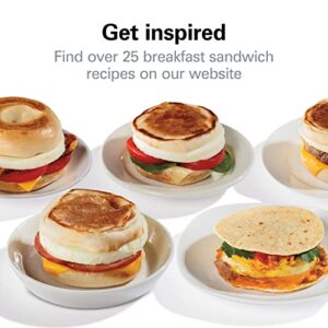 Hamilton Beach Breakfast Sandwich Maker with Egg Cooker Ring, Customize Ingredients, Perfect for English Muffins, Croissants, Mini Waffles, Dorm Room Essentials, Silver (25475)