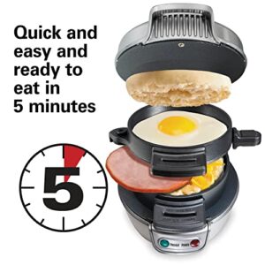 Hamilton Beach Breakfast Sandwich Maker with Egg Cooker Ring, Customize Ingredients, Perfect for English Muffins, Croissants, Mini Waffles, Dorm Room Essentials, Silver (25475)