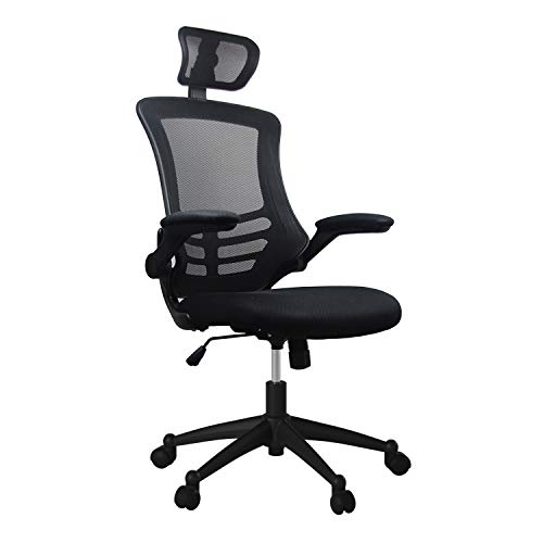 Techni Mobili Modern Ergonomic High-Back Office Chair, Executive Mesh Home Office Chair with Adjustable Headrest & Flip Up Arms, Black