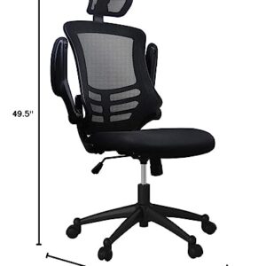 Techni Mobili Modern Ergonomic High-Back Office Chair, Executive Mesh Home Office Chair with Adjustable Headrest & Flip Up Arms, Black