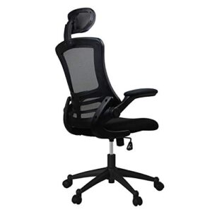 Techni Mobili Modern Ergonomic High-Back Office Chair, Executive Mesh Home Office Chair with Adjustable Headrest & Flip Up Arms, Black