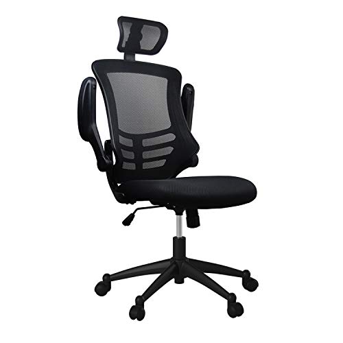 Techni Mobili Modern Ergonomic High-Back Office Chair, Executive Mesh Home Office Chair with Adjustable Headrest & Flip Up Arms, Black