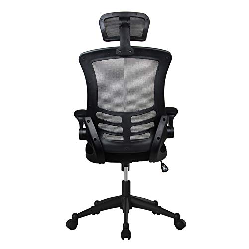 Techni Mobili Modern Ergonomic High-Back Office Chair, Executive Mesh Home Office Chair with Adjustable Headrest & Flip Up Arms, Black