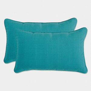 pillow perfect forsyth solid indoor/outdoor lumbar pillow plush fill, weather and fade resistant,, lumbar - 11.5" x 18.5", blue , 2 count