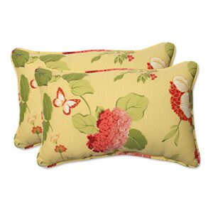 pillow perfect bright floral outdoor throw accent pillow, plush fill, weather, and fade resistant, small lumbar - 11.5" x 18.5", gold/red risa, 2 count