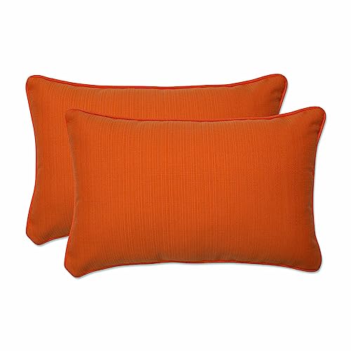 Pillow Perfect Pompeii Solid Indoor/Outdoor Lumbar Pillow Plush Fill, Weather and Fade Resistant, Lumbar - 11.5" x 18.5",, Orange, 2 Count