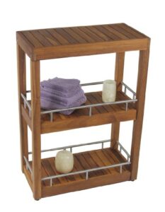 aquateak patented sula rectangle three tier teak & stainless bath stand