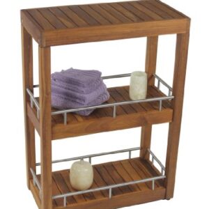 AquaTeak Patented Sula Rectangle Three Tier Teak & Stainless Bath Stand