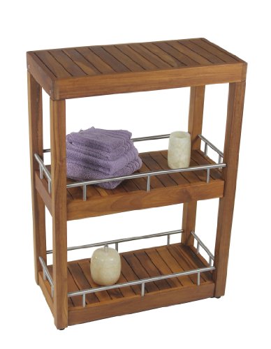 AquaTeak Patented Sula Rectangle Three Tier Teak & Stainless Bath Stand