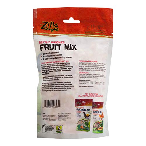 Zilla Reptile Food Munchies Fruit Mix for Pet Iguanas, Skinks, Tegus, Box Turtles, Tortoises & Hermit Crabs, 2.5 Ounce