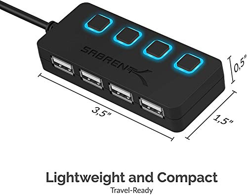 SABRENT 4 Port USB 2.0 Data Hub with Individual LED lit Power Switches [Charging NOT Supported] for Mac & PC (HB-UMLS)