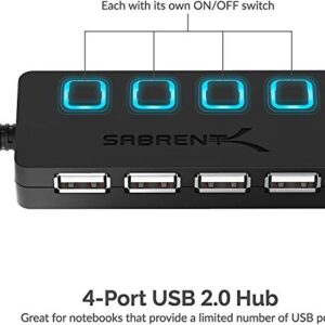 SABRENT 4 Port USB 2.0 Data Hub with Individual LED lit Power Switches [Charging NOT Supported] for Mac & PC (HB-UMLS)