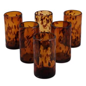 novica hand blown brown recycled glass water glasses,12 oz 'tall tortoise shell' (set of 6), extra large, (15912)