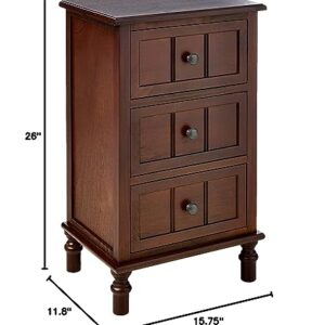 Decor Therapy Simplify Three Drawer Wood Accent Cabinet Side Table, 11.8 in x 15.75 in x 26 in, Walnut