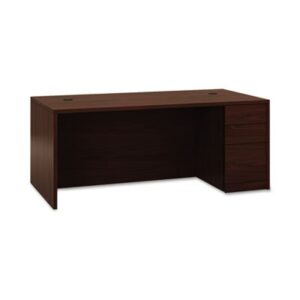 hon 10500 series wood laminate furniture-desk, rt single pedestal, b/b/f, 72"x36"x29-1/2", mahogany