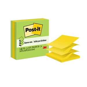 post-it pop-up notes, 3x3 in, 3 pads, america's #1 favorite sticky notes, floral fantasy collection, bold colors (green, yellow, orange, purple, blue), clean removal, recyclable (3301-3au-ff)