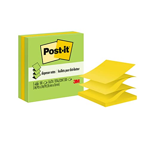 Post-it Pop-up Notes, 3x3 in, 3 Pads, America's #1 Favorite Sticky Notes, Floral Fantasy Collection, Bold Colors (Green, Yellow, Orange, Purple, Blue), Clean Removal, Recyclable (3301-3AU-FF)