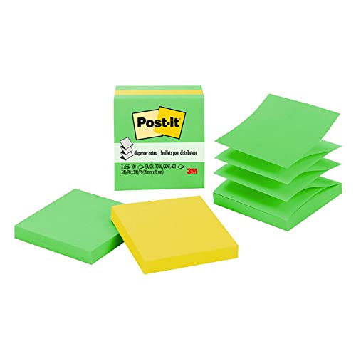 Post-it Pop-up Notes, 3x3 in, 3 Pads, America's #1 Favorite Sticky Notes, Floral Fantasy Collection, Bold Colors (Green, Yellow, Orange, Purple, Blue), Clean Removal, Recyclable (3301-3AU-FF)