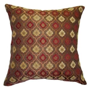 14x14 Burgundy and Gold Bulbs Brocade Decorative Throw Pillow Cover (Reino Collection)