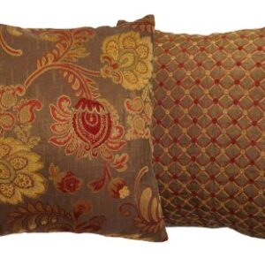 14x14 Burgundy and Gold Bulbs Brocade Decorative Throw Pillow Cover (Reino Collection)