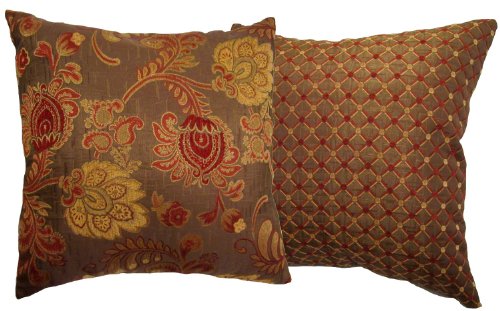 14x14 Burgundy and Gold Bulbs Brocade Decorative Throw Pillow Cover (Reino Collection)