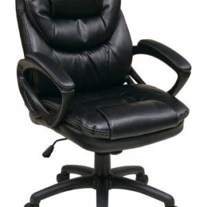 Office Star FL Series Faux Leather Manager's Adjustable Office Chair with Lumbar Support and Padded Arms, Black