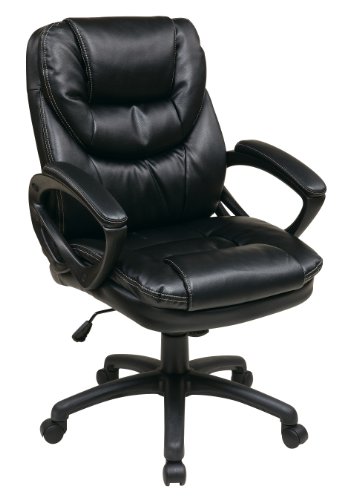 Office Star FL Series Faux Leather Manager's Adjustable Office Chair with Lumbar Support and Padded Arms, Black