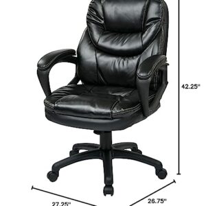 Office Star FL Series Faux Leather Manager's Adjustable Office Chair with Lumbar Support and Padded Arms, Black