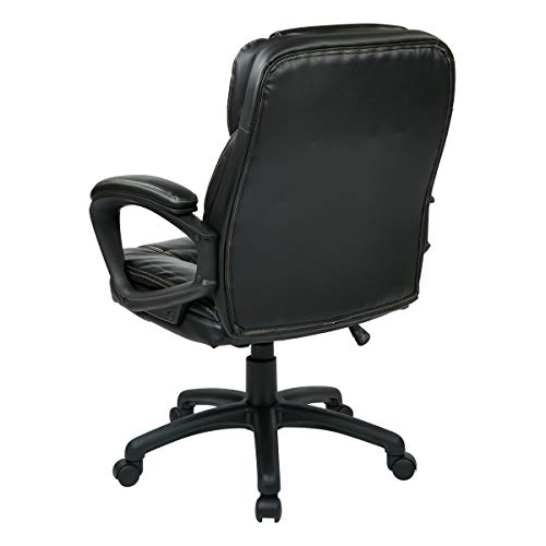 Office Star FL Series Faux Leather Manager's Adjustable Office Chair with Lumbar Support and Padded Arms, Black