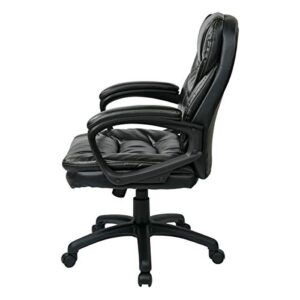 Office Star FL Series Faux Leather Manager's Adjustable Office Chair with Lumbar Support and Padded Arms, Black