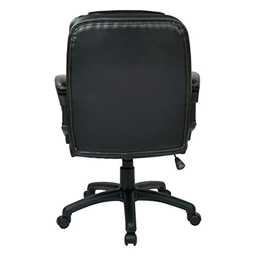 Office Star FL Series Faux Leather Manager's Adjustable Office Chair with Lumbar Support and Padded Arms, Black