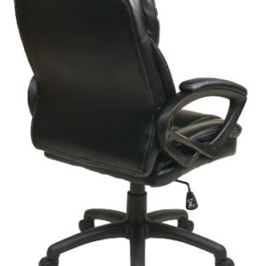 Office Star FL Series Faux Leather Manager's Adjustable Office Chair with Lumbar Support and Padded Arms, Black