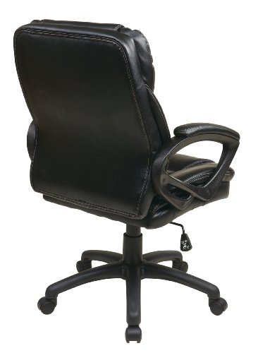Office Star FL Series Faux Leather Manager's Adjustable Office Chair with Lumbar Support and Padded Arms, Black