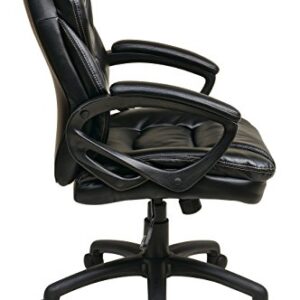 Office Star FL Series Faux Leather Manager's Adjustable Office Chair with Lumbar Support and Padded Arms, Black