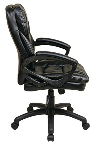 Office Star FL Series Faux Leather Manager's Adjustable Office Chair with Lumbar Support and Padded Arms, Black