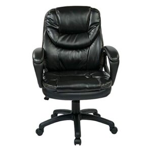 Office Star FL Series Faux Leather Manager's Adjustable Office Chair with Lumbar Support and Padded Arms, Black