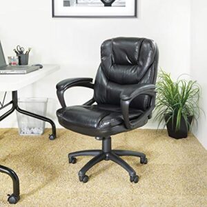 Office Star FL Series Faux Leather Manager's Adjustable Office Chair with Lumbar Support and Padded Arms, Black